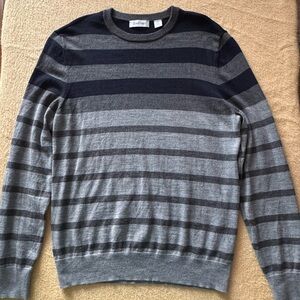 Calvin Klein Men's Striped Crewneck Sweater in Navy and Gray